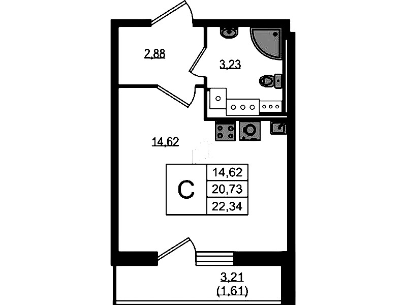 Квартира студия 22.34 м², 12/19 эт., ЖК «Master Place»